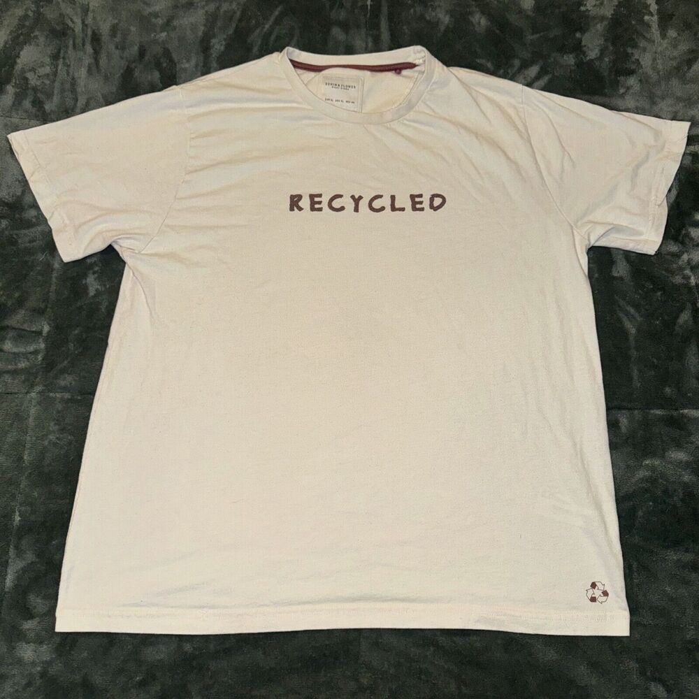 Denim & Flower Ricky Singh T-Shirt Men's XL White Recycled Logo Cotton Crew Neck